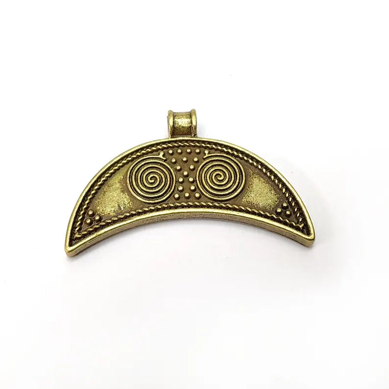 Crescent Swirl Pendant, Tail Charms, Hollow Charms, Bronze Charms , Necklace Parts, Antique Bronze Plated Charms 40x28mm G36477