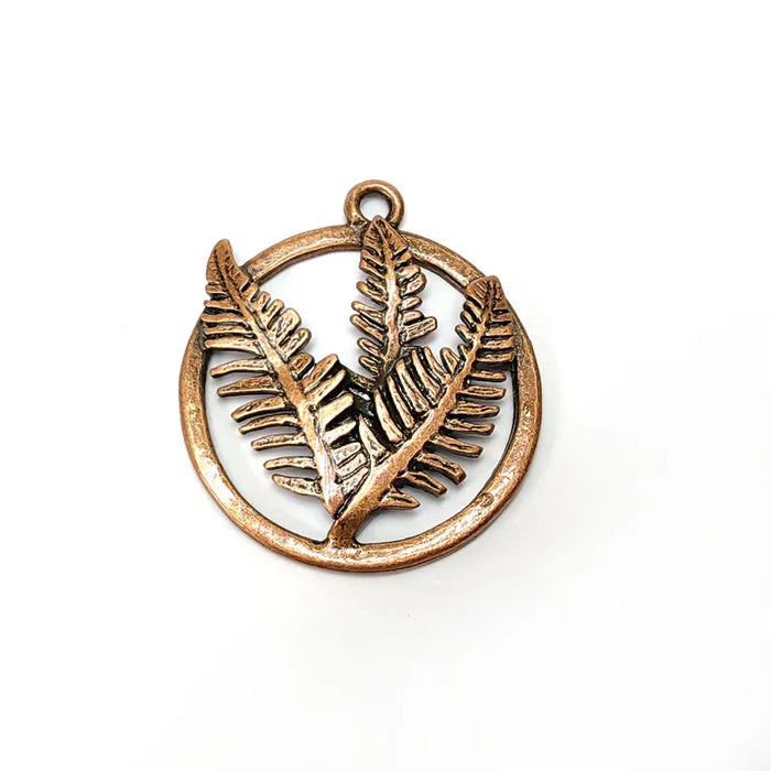 Branch Fern Charms, Dangle Boho Charms, Earring Charms, Copper Rustic Pendant, Necklace Parts, Antique Copper Plated Zamac 45x39mm G36478