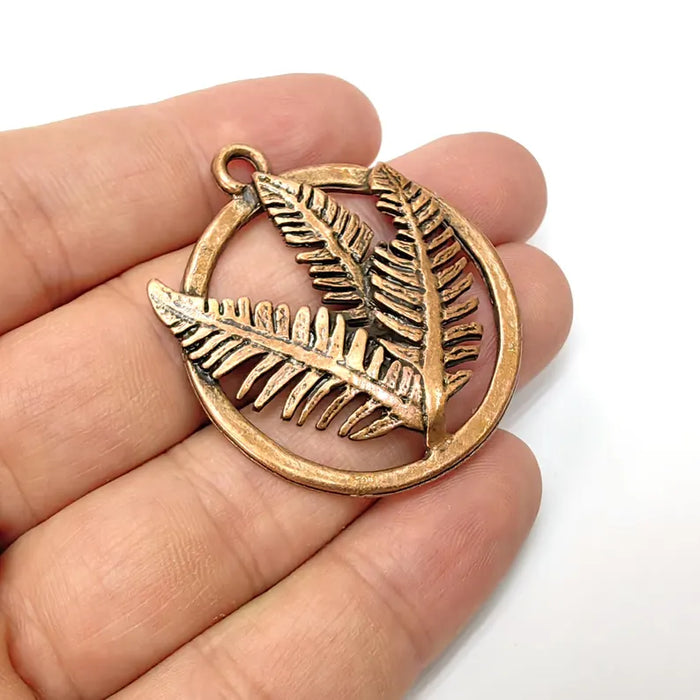 Branch Fern Charms, Dangle Boho Charms, Earring Charms, Copper Rustic Pendant, Necklace Parts, Antique Copper Plated Zamac 45x39mm G36478