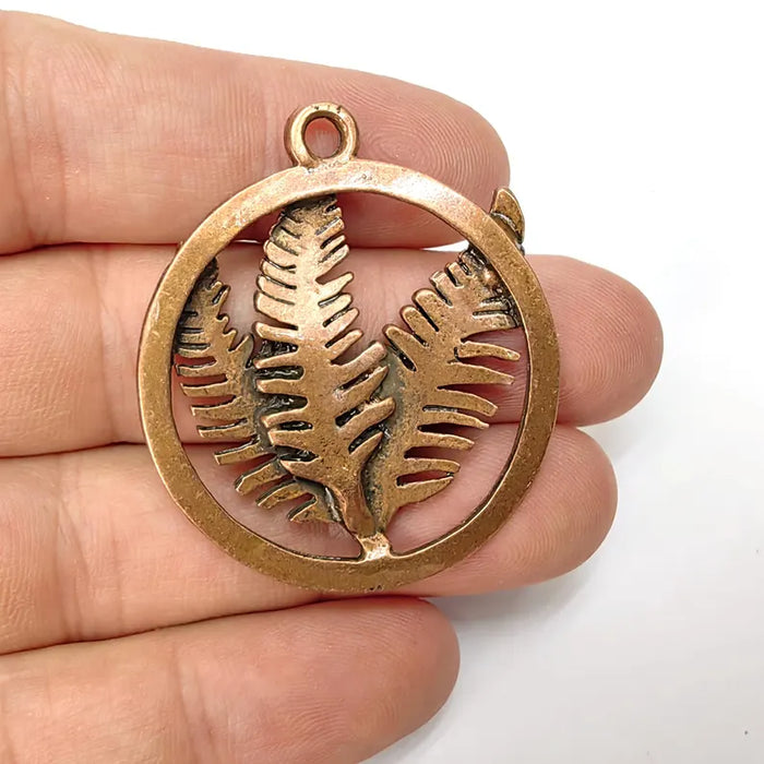 Branch Fern Charms, Dangle Boho Charms, Earring Charms, Copper Rustic Pendant, Necklace Parts, Antique Copper Plated Zamac 45x39mm G36478