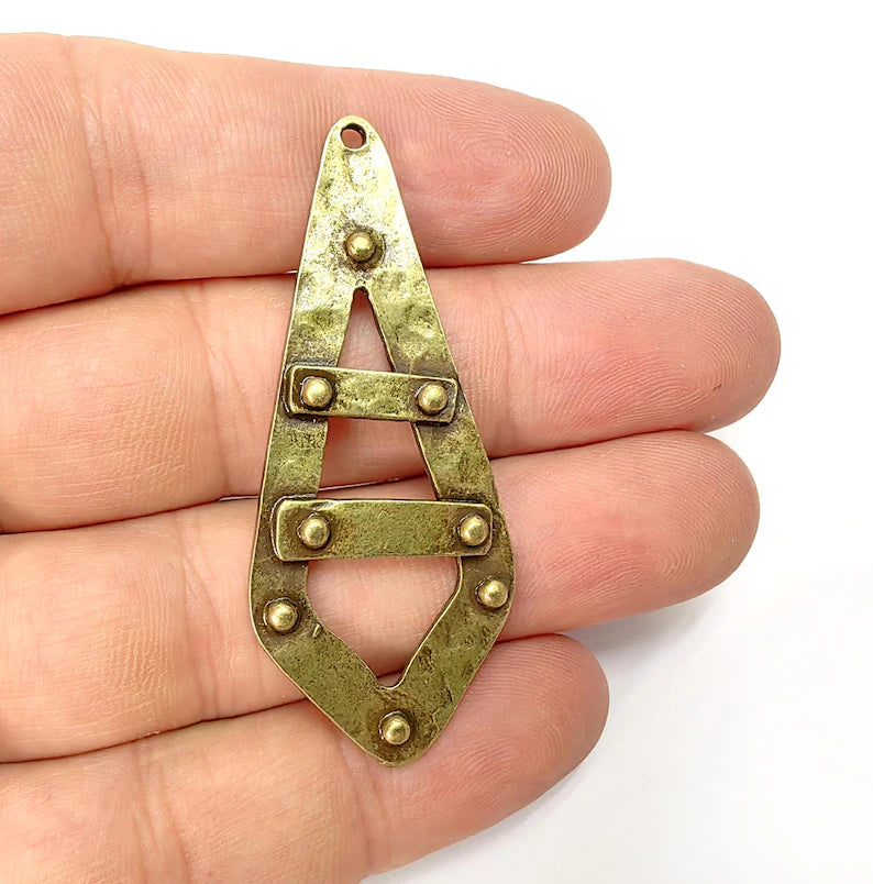 Hammered Charms, Bronze Charms, Boho Charms, Earring Charms, Bronze Pendant, Necklace Parts, Antique Bronze Plated 59x25mm G36479