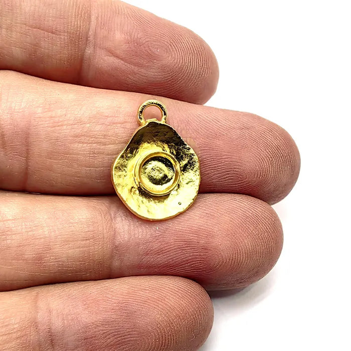 Gold Pendant Blanks, Resin Bezel Bases, Mosaic Mountings, Dry flower Frame, Polymer Clay base, Gold Plated Brass (6mm) G36550