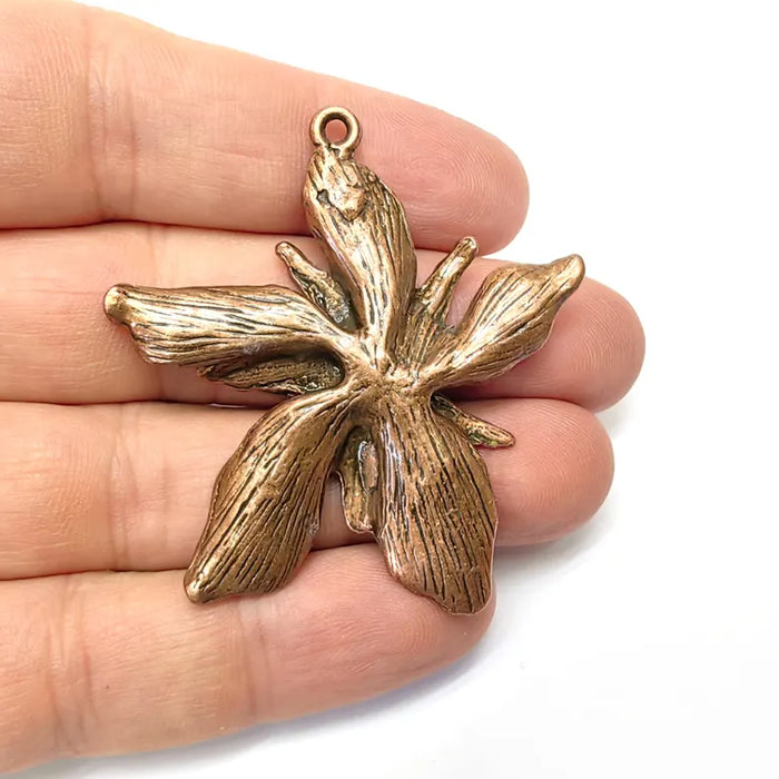 Antique Copper Flower Pendant, Earring Charms, Unique Artisan Jewelry, Nature Inspired Floral Design, Lotus Pendant 51x49mm G36561