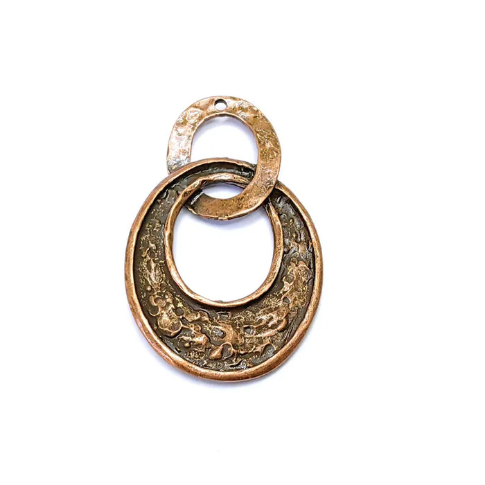 Hammered Dangle Charms, Boho Charms, Earring Charms, Copper Rustic Pendant, Necklace Parts, Antique Copper Plated 59x37mm G36565