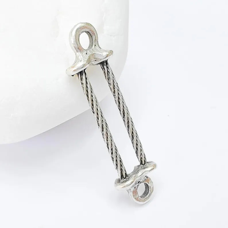 5 Organic Hammered Connector Charms, Boho Charms, Earring Charms, Rustic Pendant, Necklace Parts, Antique Silver Plated Zamac 35x9mm G36467