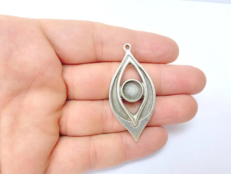 Bohemian Pendant Blank, Cabochon Bezel, Locket Base, inlay Mounting, Resin Necklace, Antique Silver Plated Zamac 54x25mm (10mm blank) G36490