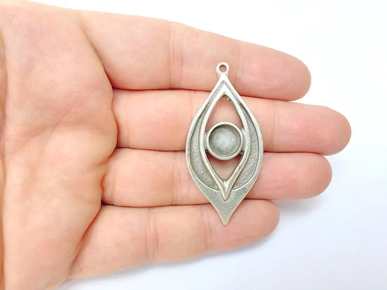 Bohemian Pendant Blank, Cabochon Bezel, Locket Base, inlay Mounting, Resin Necklace, Antique Silver Plated Zamac 54x25mm (10mm blank) G36490