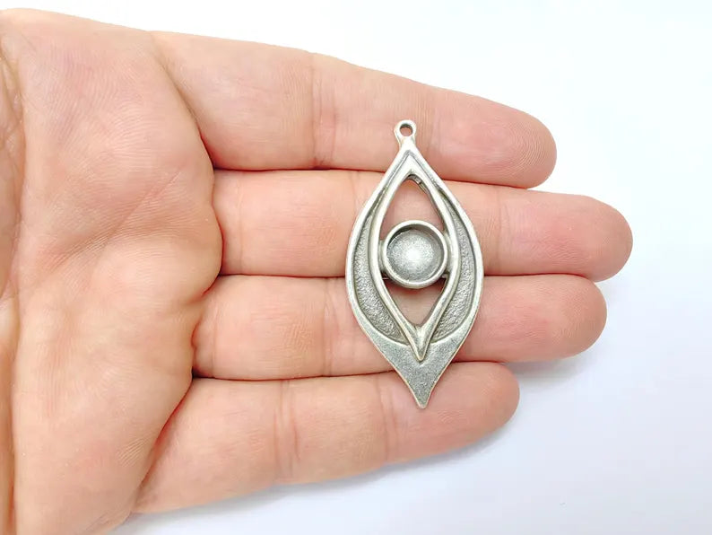 Bohemian Pendant Blank, Cabochon Bezel, Locket Base, inlay Mounting, Resin Necklace, Antique Silver Plated Zamac 54x25mm (10mm blank) G36490