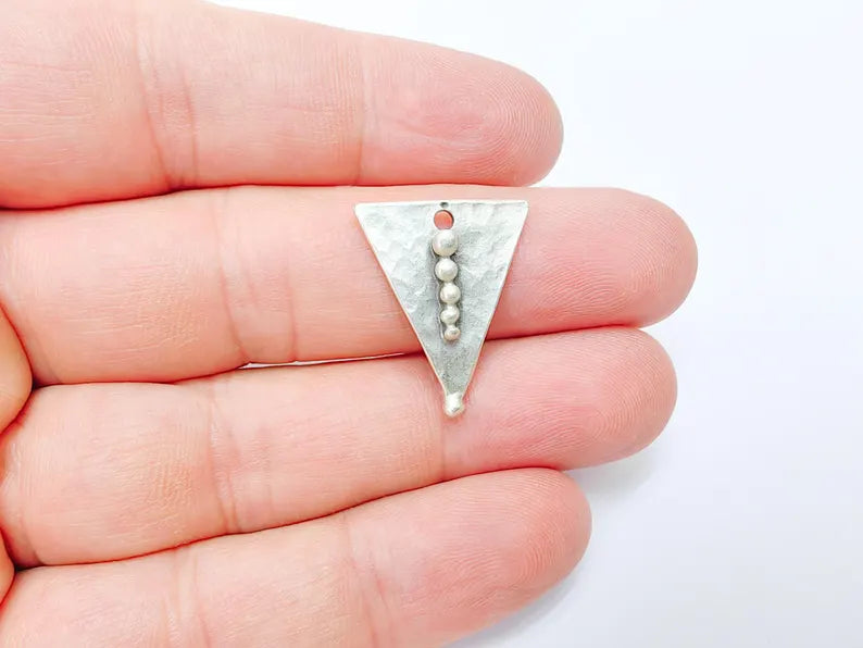 2 Geometric Triangle Boho Charms, Earring Charms, Silver Dangle Pendant, Necklace Parts, Antique Silver Plated Zamac 43x24mm G36494