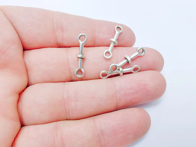 5 Antiqe Silver Connector Charms, Boho Findings, Earring Component, Rustic findings, Necklace Parts, Antique Silver Plated Zamac 23x5mm G36493