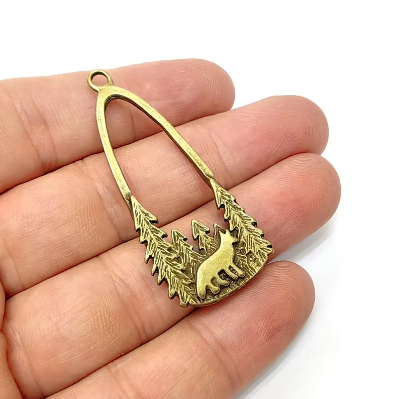 Fox Charms, Wolf Charms, Forest Charms, Antique Bronze Plated Charms (54x24mm) G36496