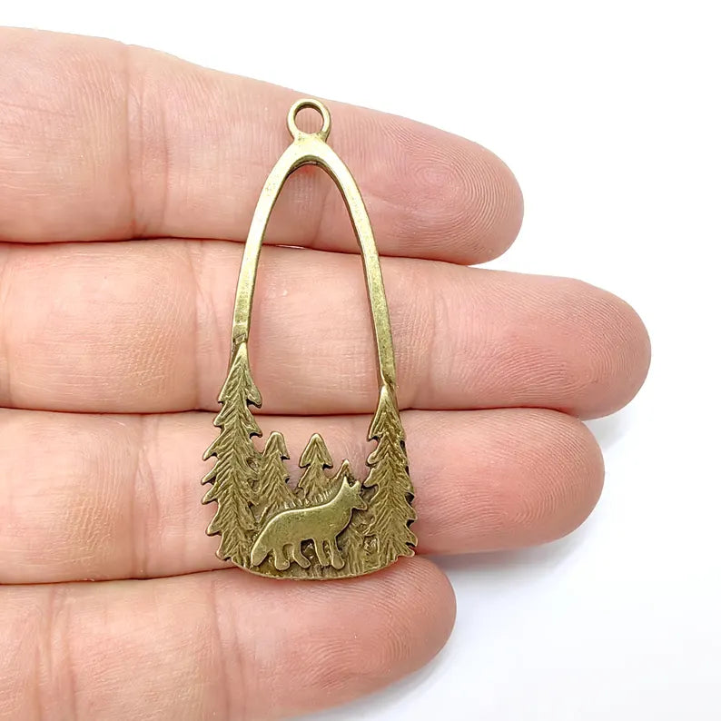 Fox Charms, Wolf Charms, Forest Charms, Antique Bronze Plated Charms (54x24mm) G36496