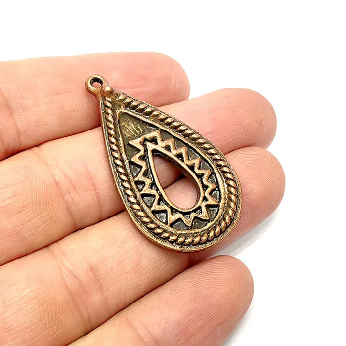 Ornate Bohemian Charm Pendant, Boho Charm, Earring Charms, Copper Dangle Pendant, Necklace Parts, Antique Copper Plated Zamac 54x15mm G36628