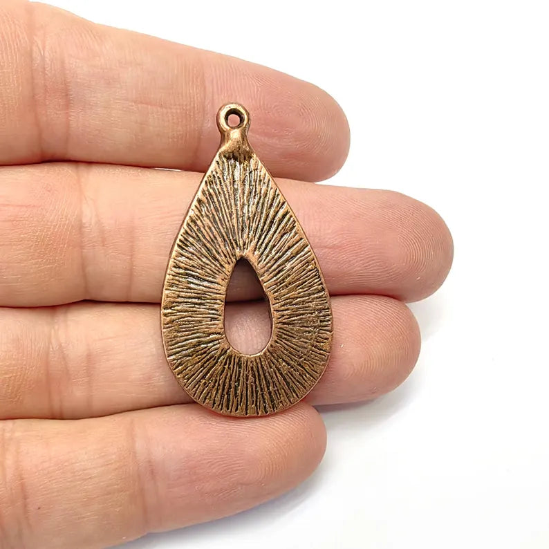 Antique Copper Boho Charms, Earring Charms, Copper Dangle Pendant, Necklace Parts, Antique Copper Plated Zamac 43x24mm G36569