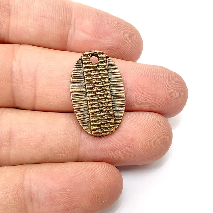 2 Textured Oval Pendant, Boho Charms, Earring Charms, Copper Dangle Pendant, Necklace Parts, Antique Copper Plated Zamac 25x16mm G36510