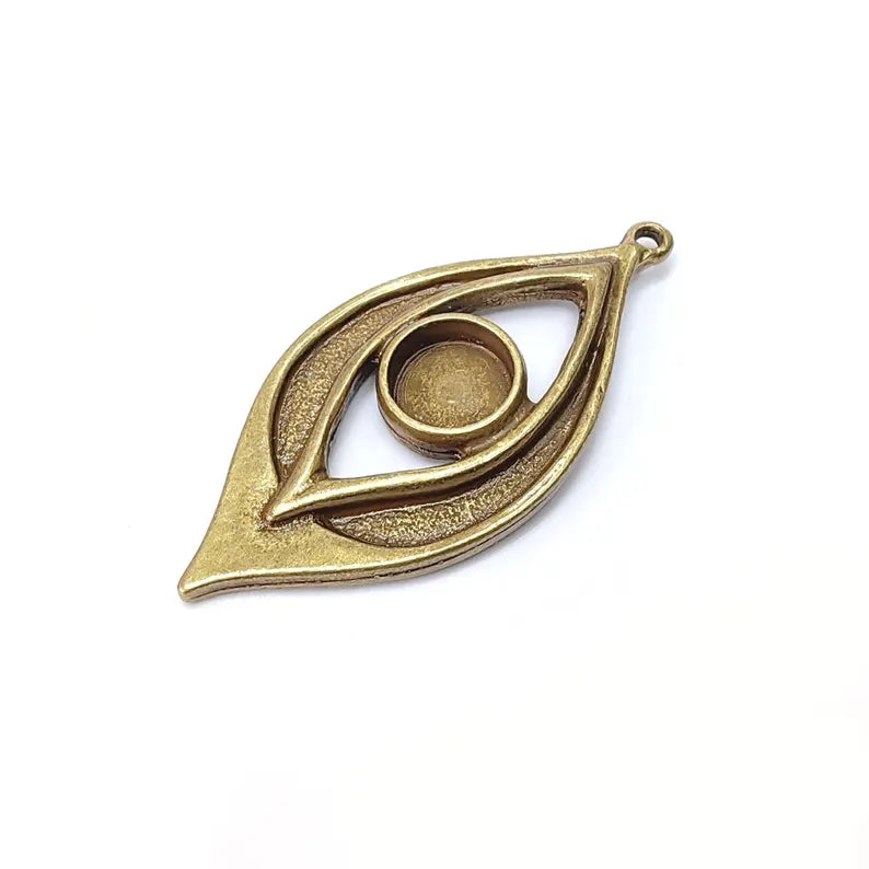 Bohemian Pendant Blank, Cabochon Bezel, Locket Base, inlay Mounting, Resin Necklace, Antique Bronze Plated Zamac 54x25mm (10mm blank) G36513