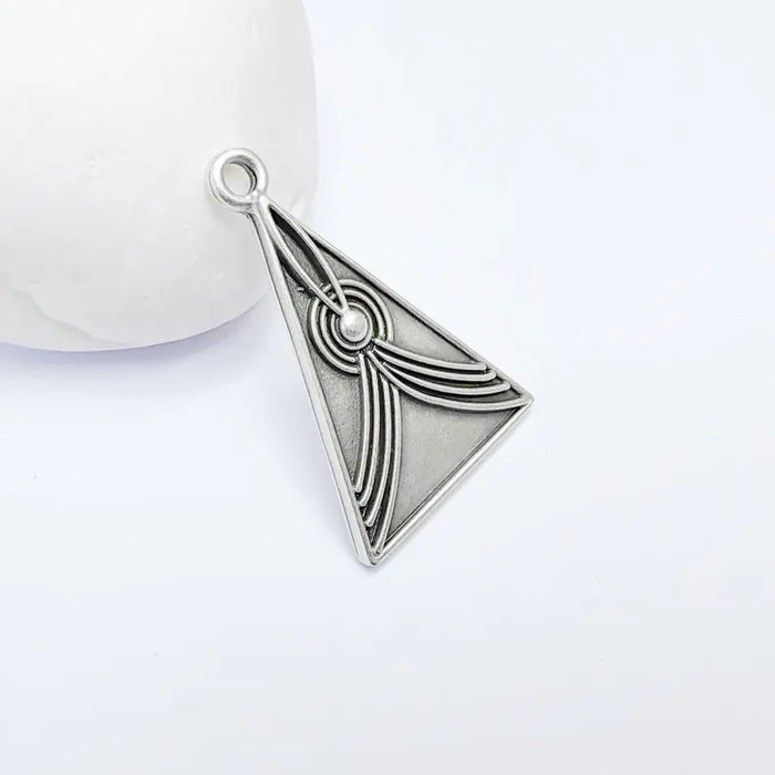 Abstract Lines Triangle Charm Pendant, Boho Charm, Modern Lines Earring Charm, Necklace Parts, Antique Silver Plated Zamac 37x24mm G36579
