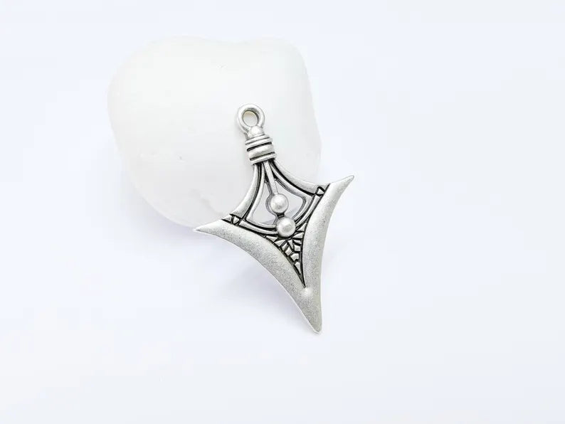 Bohemian Charm Pendant, Tribal Charm, Tuareg Charm, Mystic Earring Charm, Gothic Pendant, Antique Silver Plated Zamac 45x33mm G36586