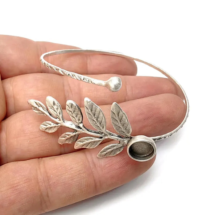 Silver Branch Bracelet, Wire Cuff, Bangle Bezel, Resin Blank, Wristband Cabochon Base, Adjustable Antique Silver Brass (8mm) G36517