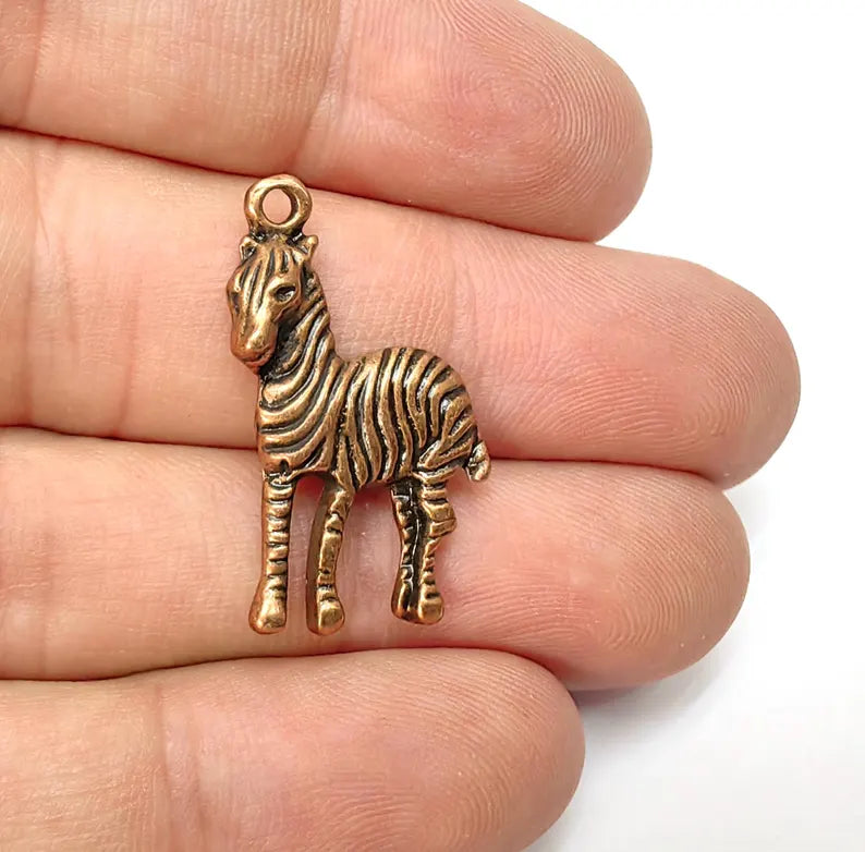 5 Zebra Charms, Boho Charms, Dangle Charm, DIY , Earring Charm, Connector, Necklace Parts, Antique Copper Plated 29x17mm G36518