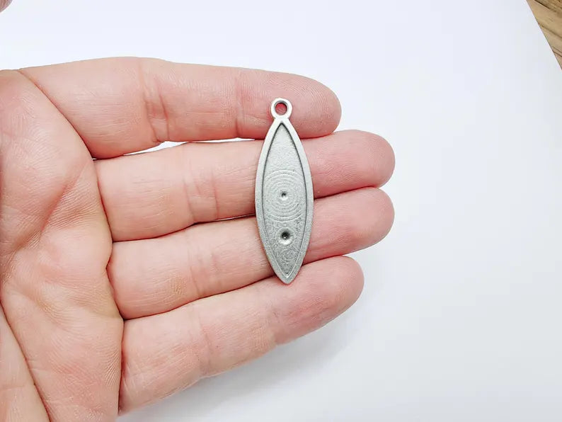 Vintage Sunburst and Spiral Pendant, Boho Tribal Statement Charm, Ethnic Boho Dangle Earring, Antique Silver Plated Zamac 45x14mm G36588