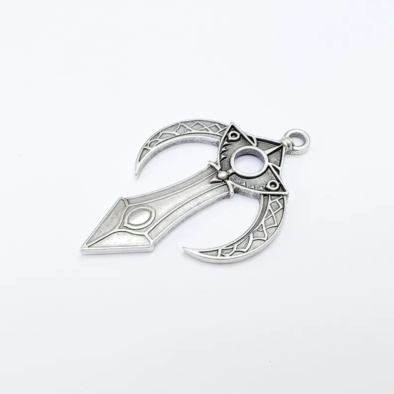 Mystical Bohemian Pendant, Mythology Crescent Charm, Tuareg Charm, Earring Charm, Gothic Pendant, Antique Silver Plated Zamac 48x31mm G36589
