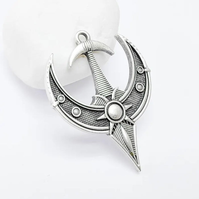 Mystical Bohemian Pendant, Mythology Crescent Charm, Tuareg Charm, Earring Charm, Gothic Pendant, Antique Silver Plated Zamac 50x38mm G36592