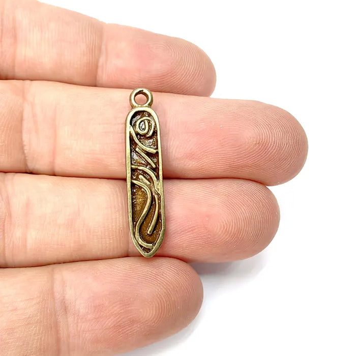 5 Drop Charms, Bronze Charms, Boho Charms, Earring Charms, Bronze Pendant, Necklace Parts, Antique Bronze Plated 32x7mm G36519