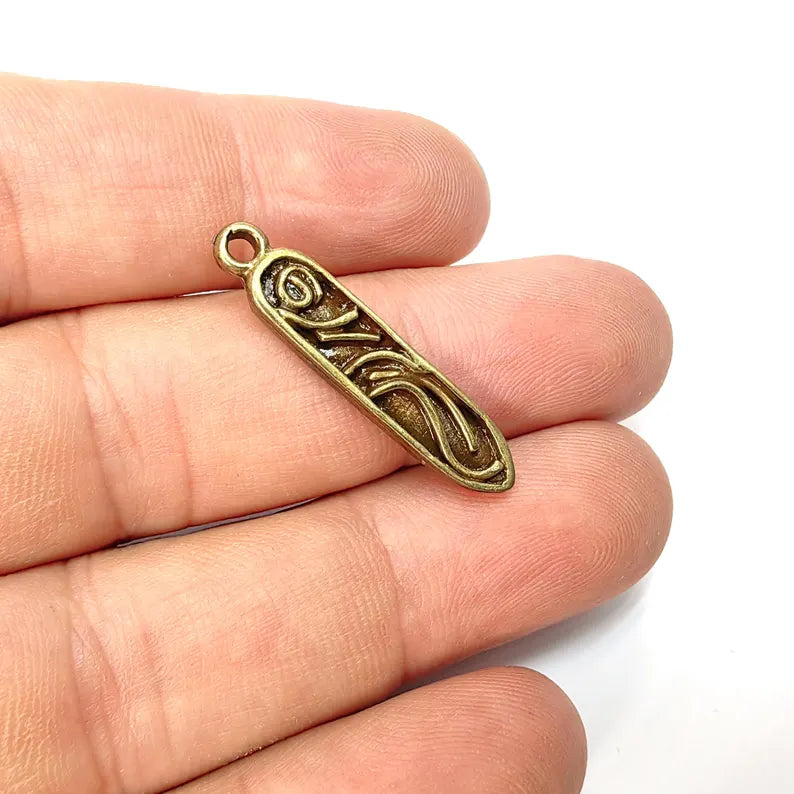 5 Drop Charms, Bronze Charms, Boho Charms, Earring Charms, Bronze Pendant, Necklace Parts, Antique Bronze Plated 32x7mm G36519