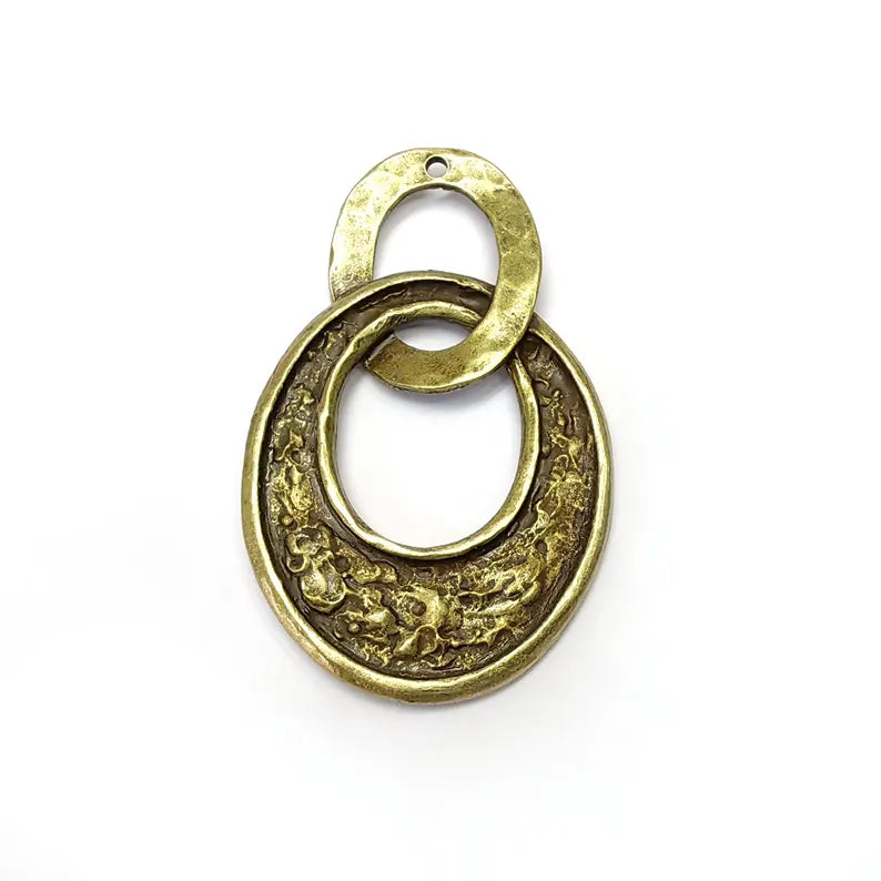 Hammered Dangle Charms, Boho Charms, Earring Charms, Bronze Rustic Pendant, Necklace Parts, Antique Bronze Plated 59x37mm G36526