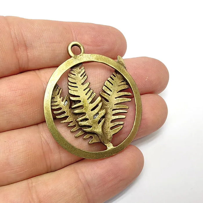 Fern Leaf Pendant, Boho Charms, Earring Charms, Bronze Dangle Pendant, Necklace Parts, Antique Bronze Plated Zamac 45x39mm G36528