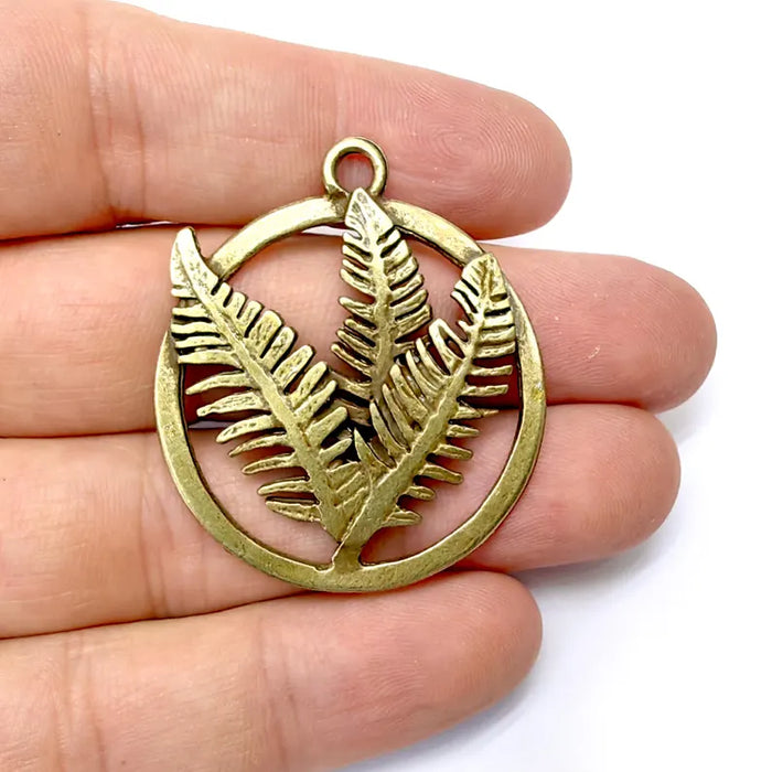 Fern Leaf Pendant, Boho Charms, Earring Charms, Bronze Dangle Pendant, Necklace Parts, Antique Bronze Plated Zamac 45x39mm G36528