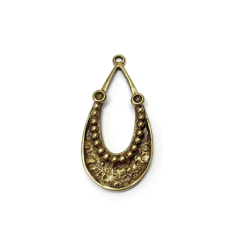 Bronze Dangle Pendant, Hammered Charms, Ethnic Earring Charms, Bronze Rustic Pendant, Necklace Parts, Antique Bronze Plated 46x22mm G36529