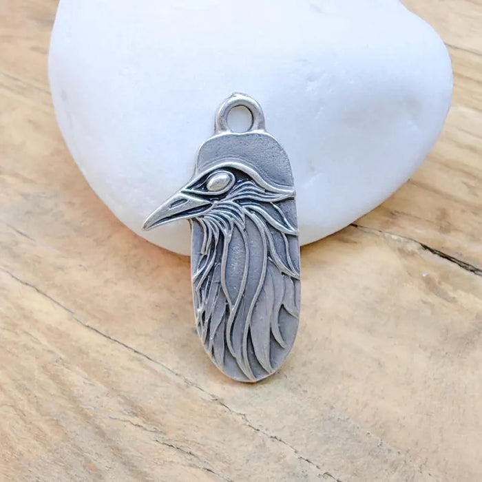 2 Raven Charm Pendant, Gothic Boho Charm, Nature Earring Charm, Mystical Crow Bird, Necklace Parts, Antique Silver Plated Zamac 32x17mm G36600