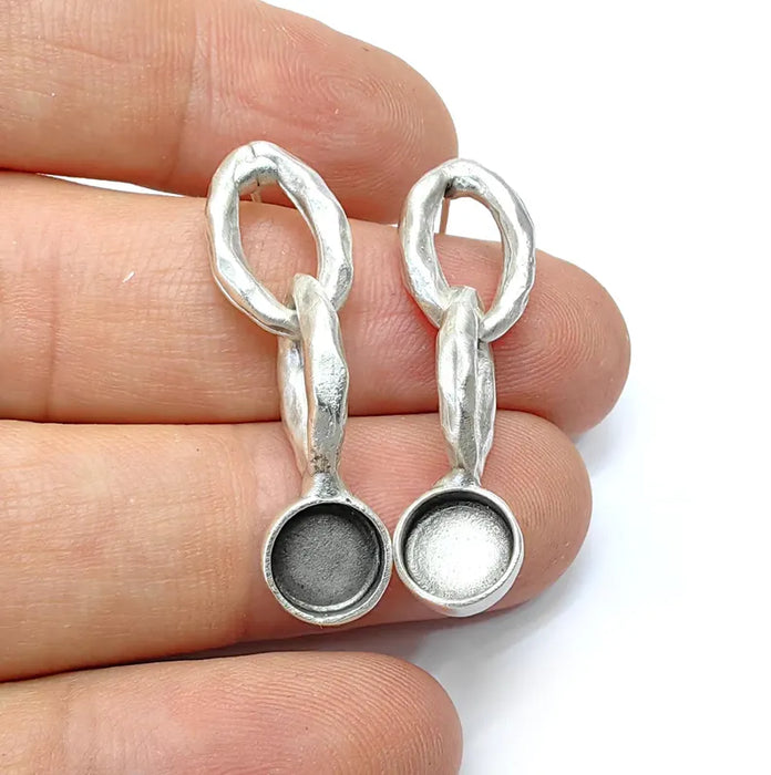 Silver Earring Set Base Wire Antique Silver Plated Brass Earring Base (8mm blanks) G36530