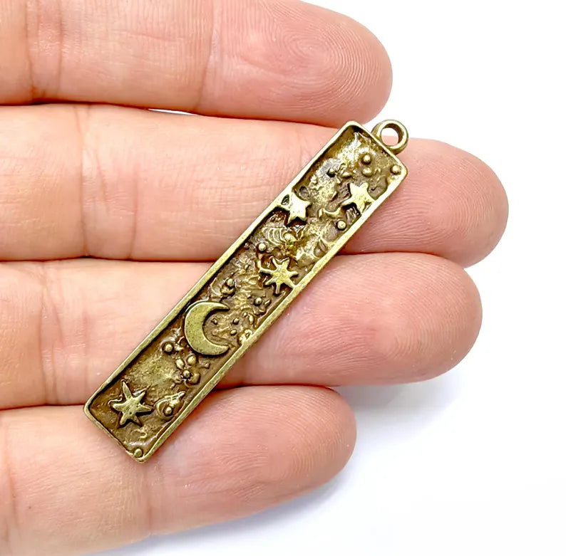 Celestial Moon and Star Charms, Cosmic Pendant, Earring Charms, Night Sky Boho Charms, Antique Bronze Plated Zamac 52x10mm G36531