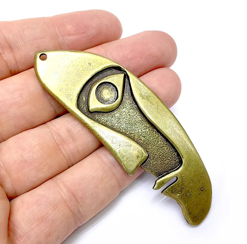 Bronze Face Charms Blank, Charms Base, Cabochon Bezel, inlay Mounting, Resin Necklace, Antique Bronze plated 86x27mm G36532