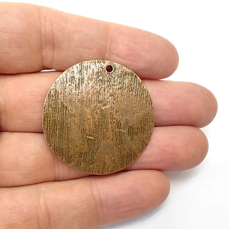 Textured Round Pendant, Boho Charms, Earring Charms, Copper Dangle Pendant, Necklace Parts, Antique Copper Plated Zamac 38mm G36539