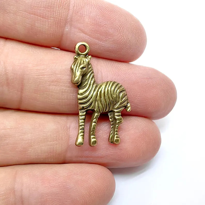 5 Zebra Charms, Boho Charms, Dangle Charm, DIY , Earring Charm, Connector, Necklace Parts, Antique Bronze Plated 29x17mm G36541