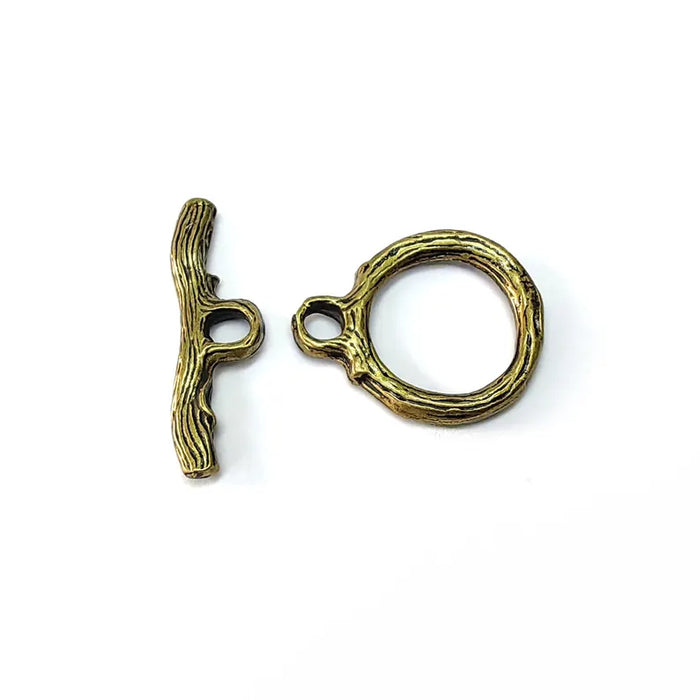 2 Tree Bark Bar Toggle Clasps Set, Antique Bronze Plated Toggle Clasp, Findings 29mm Bar 23x20mm Hoop G36547