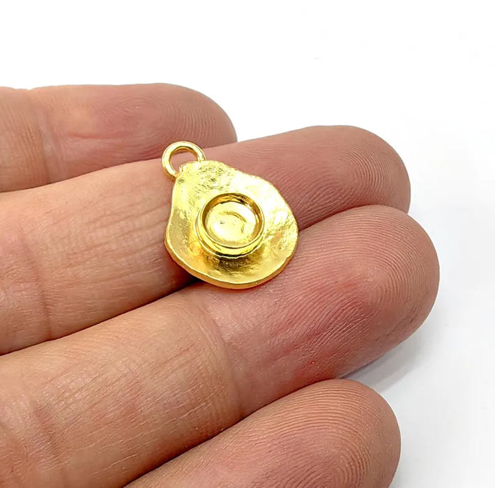 Gold Pendant Blanks, Resin Bezel Bases, Mosaic Mountings, Dry flower Frame, Polymer Clay base, Gold Plated Brass (6mm) G36550