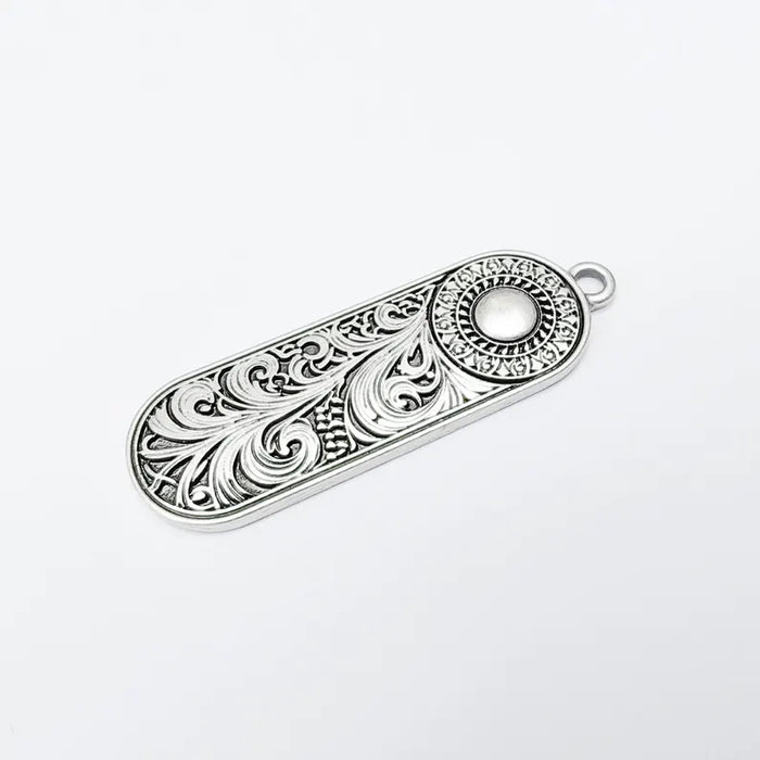 Elegant Scrollwork Pendant, Boho Charms, Earring Charms, Silver Dangle Pendant, Necklace Parts, Antique Silver Plated Zamac 53x17mm G36556