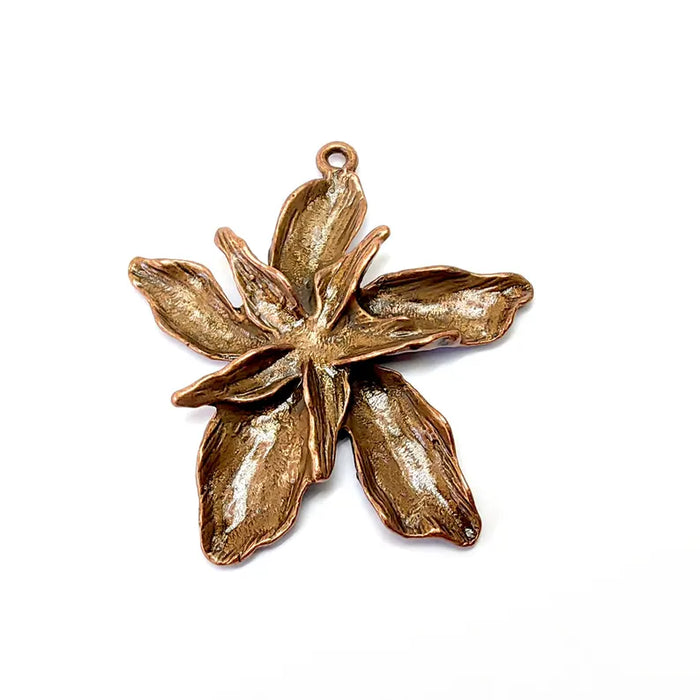 Antique Copper Flower Pendant, Earring Charms, Unique Artisan Jewelry, Nature Inspired Floral Design, Lotus Pendant 51x49mm G36561