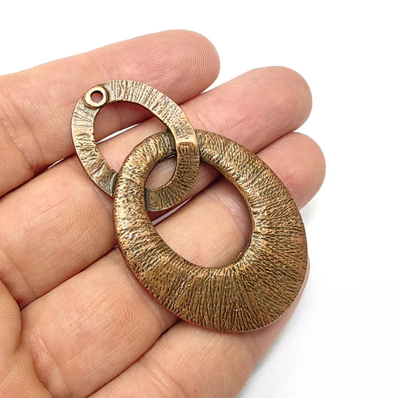 Hammered Dangle Charms, Boho Charms, Earring Charms, Copper Rustic Pendant, Necklace Parts, Antique Copper Plated 59x37mm G36565