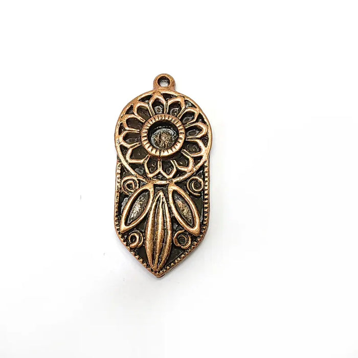 Bohemian Pendant Blank, Cabochon Bezel, Locket Base, inlay Mounting, Resin Necklace, Antique Copper Plated Zamac 43x20mm (6mm blank) G36567