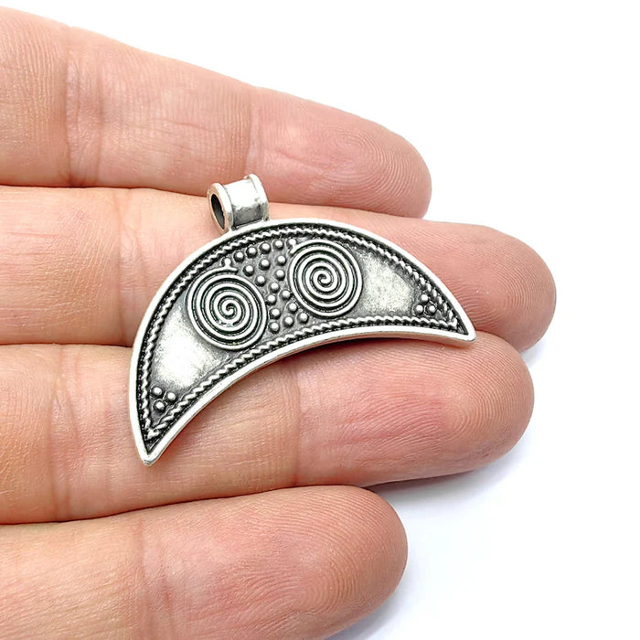 Crescent Swirl Pendant, Tail Charms, Hollow Charms, Silver Charms , Necklace Parts, Antique Silver Plated Charms 40x28mm G36571