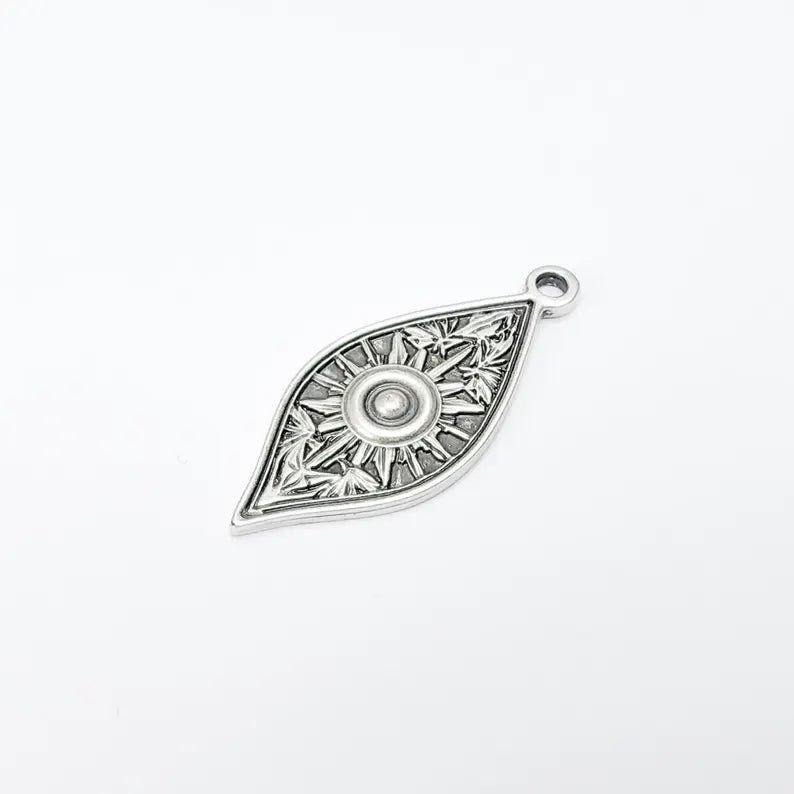 Sunburst Charms, Sun Bohemian Pendant, Boho Charm, Earring Charms, Ornate Dangle Pendant, Antique Silver Plated Zamac 43x18mm G36576