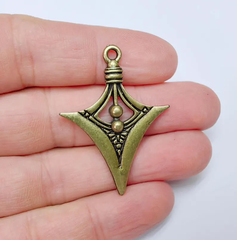 Bohemian Charm Pendant, Tribal Charm, Tuareg Charm, Mystic Earring Charm, Gothic Pendant, Antique Bronze Plated Zamac 45x33mm G36623