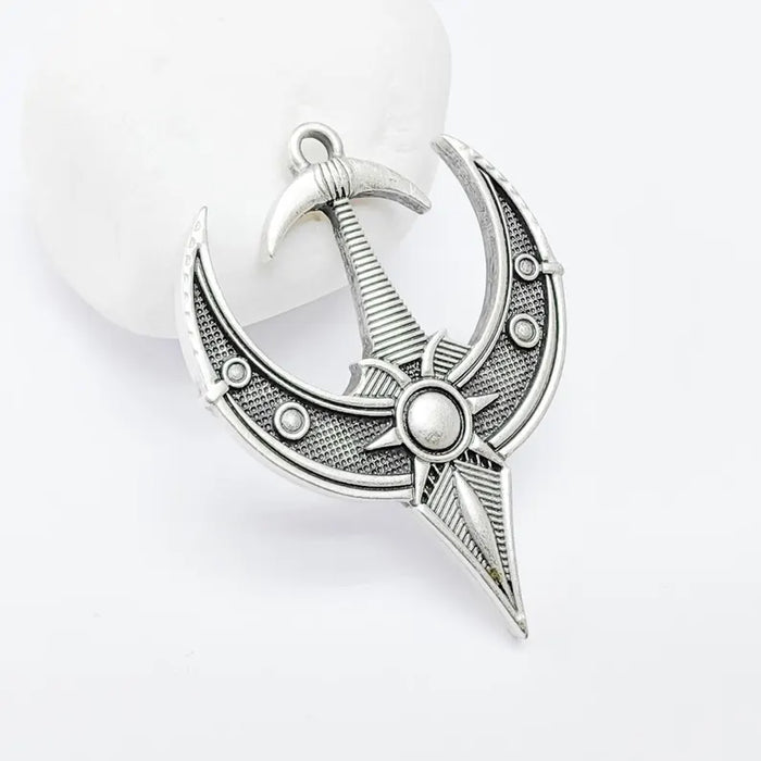 Mystical Bohemian Pendant, Mythology Crescent Charm, Tuareg Charm, Earring Charm, Gothic Pendant, Antique Silver Plated Zamac 50x38mm G36592