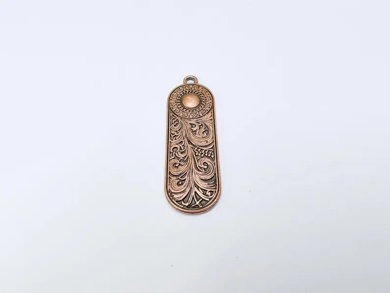 Elegant Scrollwork Pendant, Boho Charms, Earring Charms, Copper Dangle Pendant, Necklace Parts, Antique Copper Plated Zamac 53x17mm G36630